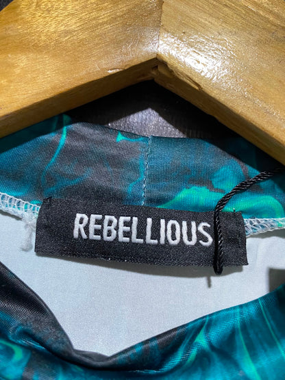 REBELLIOUS |S| BUST 14| B46| GREEN MARBLE PRINT MOCK NECK CROP TOP