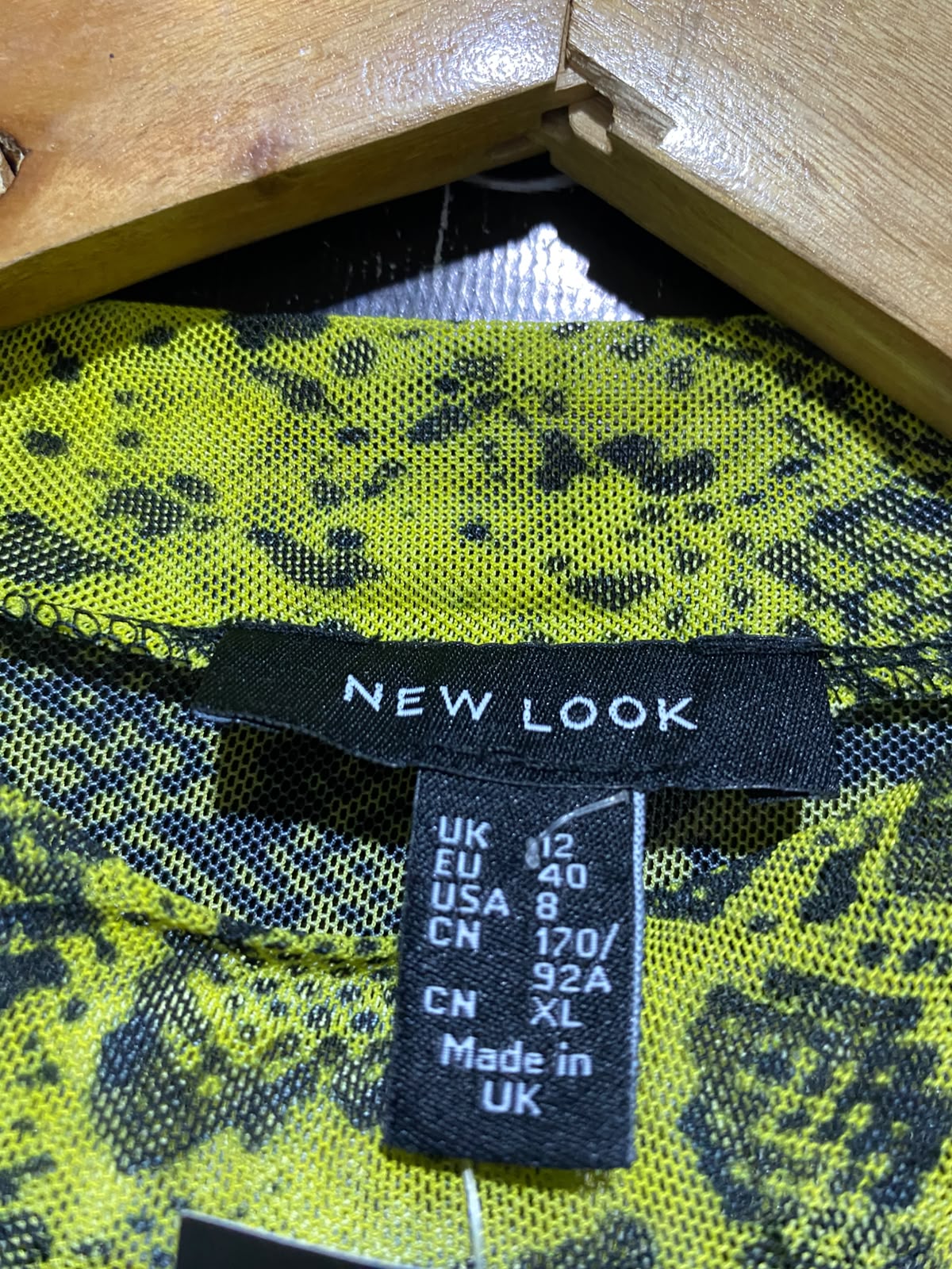 NEW LOOK |S| BUST 14| B46| NEON YELLOW SNAKESKIN MOCK NECK MESH LONG SLEEVE TOP