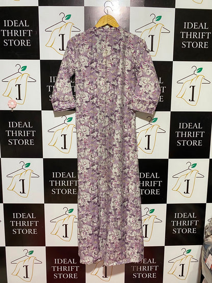SIMRANS |L| BUST 19| B46| PURPLE FLORAL PRINT OPEN FRONT MAXI CARDIGAN DUSTER