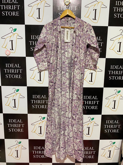 SIMRANS |L| BUST 19| B46| PURPLE FLORAL PRINT OPEN FRONT MAXI CARDIGAN DUSTER