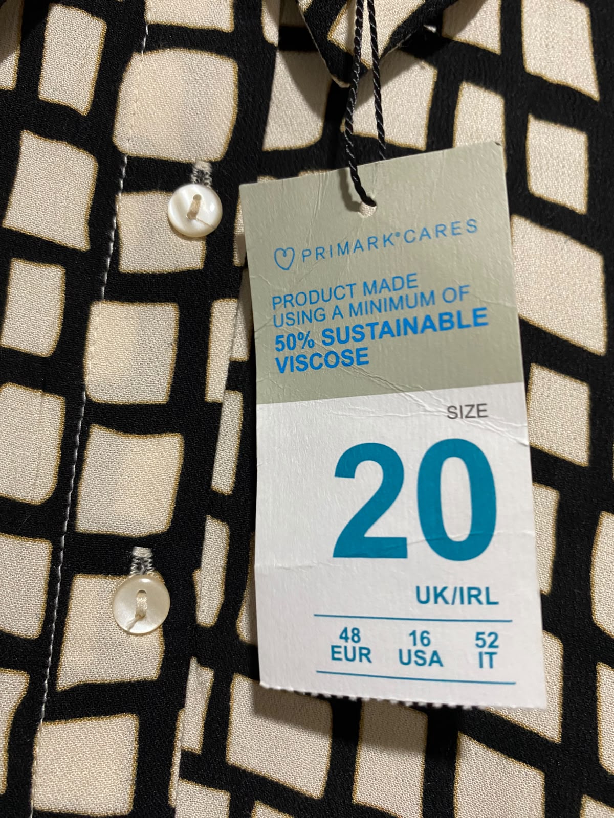 PRIMARK CARES |XL| BUST 24| B46| BLACK AND WHITE GEOMETRIC GRID PRINT SHIRT DRESS