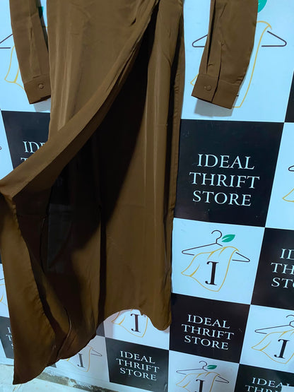 SHEIN |M| BUST 18| B46| BROWN LONG SLEEVE SURPLICE WRAP MIDI DRESS