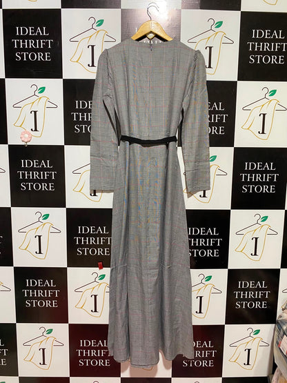 SEFAMERVE |M| BUST 17| B46 | GLEN PLAID LONG SLEEVE MAXI DRESS WITH BELT