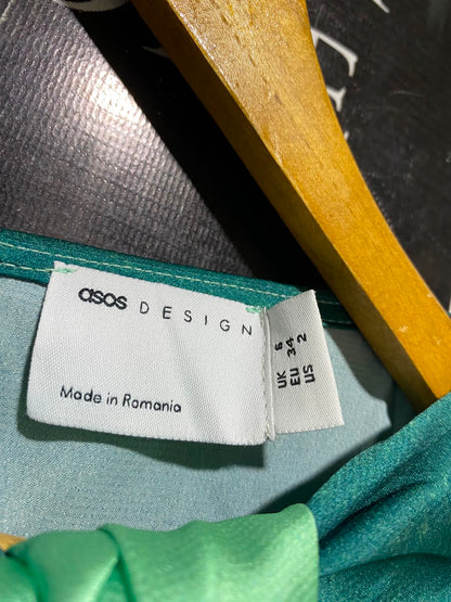 ASOS |M| BUST FREE| B46| GREEN ABSTRACT TIE DYE SATIN DRAPE MAXI DRESS
