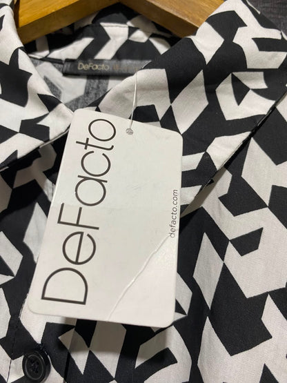 DEFACTO |L| BUST 19| B46| BLACK AND WHITE GEOMETRIC PRINT TIERED SHIRT DRESS
