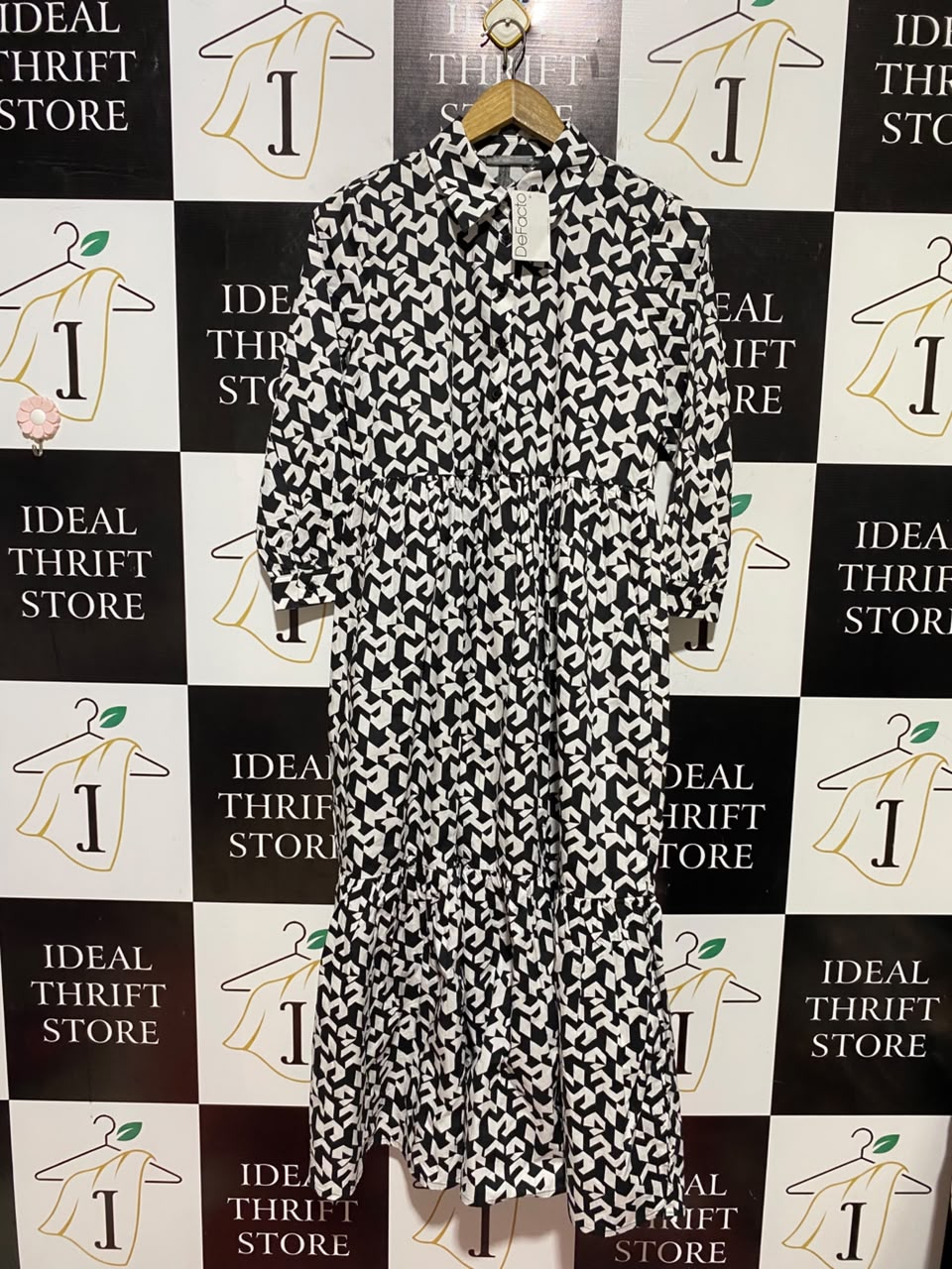 DEFACTO |L| BUST 19| B46| BLACK AND WHITE GEOMETRIC PRINT TIERED SHIRT DRESS
