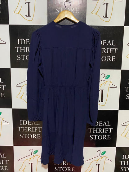 M&S |S| BUST 16| B46| NAVY BLUE LONG SLEEVE ELASTIC WAIST TIERED SKIRT MINI DRESS