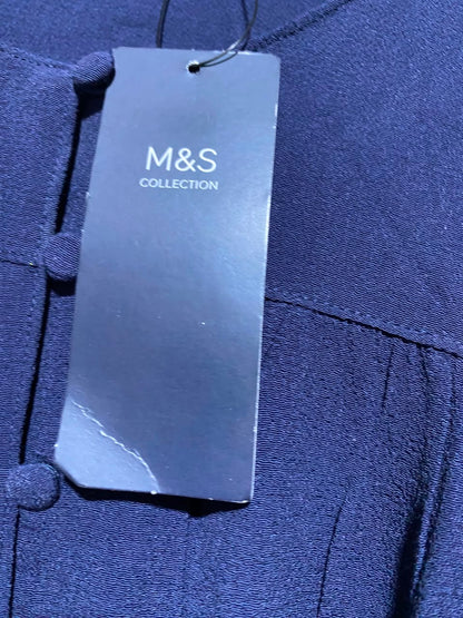 M&S |S| BUST 16| B46| NAVY BLUE LONG SLEEVE ELASTIC WAIST TIERED SKIRT MINI DRESS