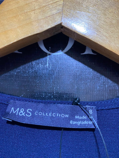 M&S |S| BUST 16| B46| NAVY BLUE LONG SLEEVE ELASTIC WAIST TIERED SKIRT MINI DRESS