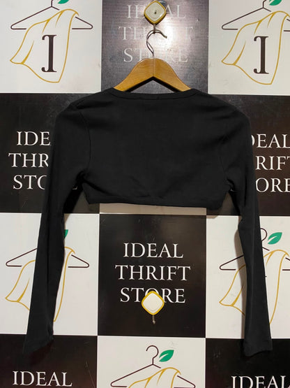 REBELLIOUS |S| BUST 14| B46| BLACK LONG SLEEVE RIBBED SHRUG CARDIGAN
