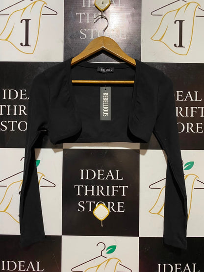 REBELLIOUS |S| BUST 14| B46| BLACK LONG SLEEVE RIBBED SHRUG CARDIGAN