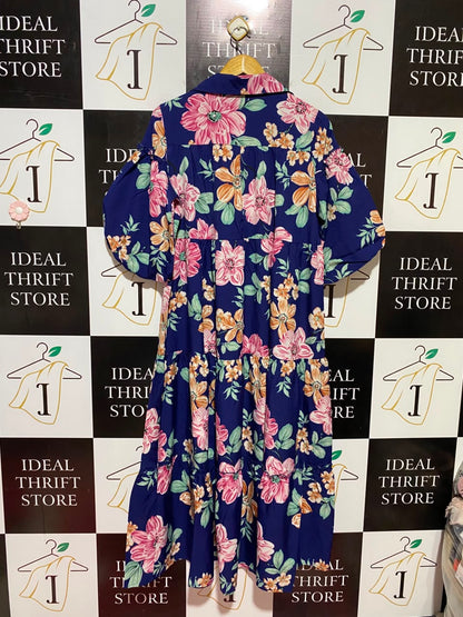 SHEIN |M| BUST 22| B46| NAVY BLUE FLORAL PRINT TIERED MAXI SHIRT DRESS