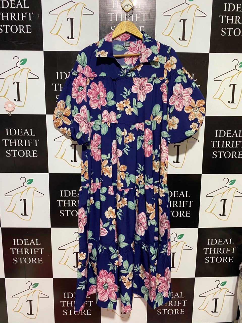 SHEIN |M| BUST 22| B46| NAVY BLUE FLORAL PRINT TIERED MAXI SHIRT DRESS