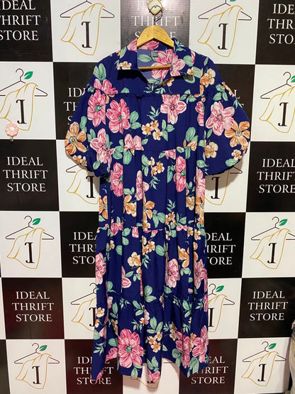SHEIN |M| BUST 22| B46| NAVY BLUE FLORAL PRINT TIERED MAXI SHIRT DRESS