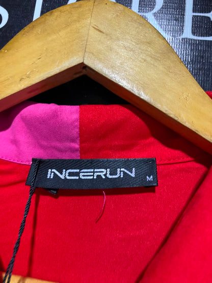 INCERUN |M| B46| RED AND PINK COLOR BLOCK BUTTON DOWN JACKET AND PANTS CO-ORD SET