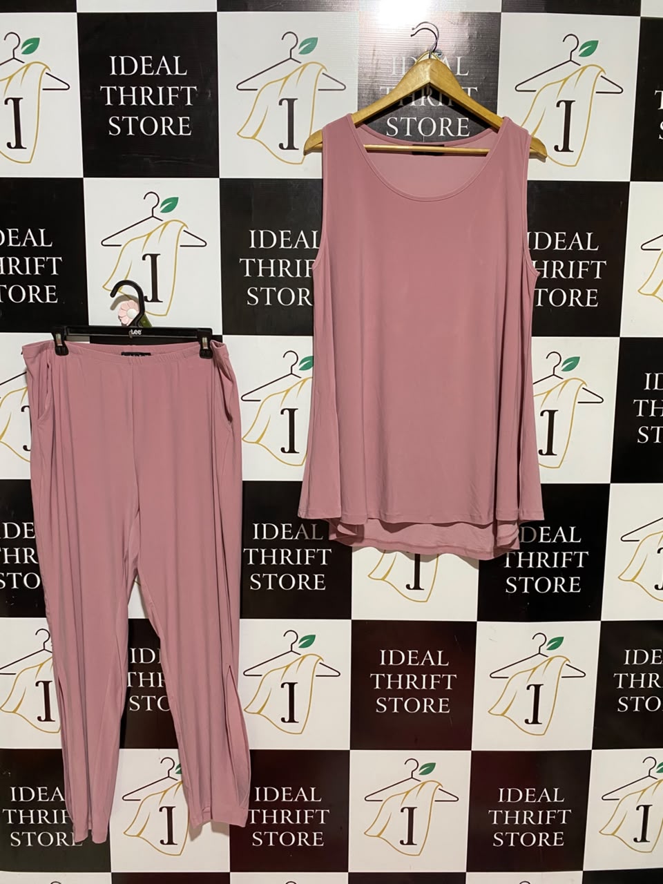 CORDELIA |XL| B46| MAUVE PINK SLEEVELESS TUNIC AND SLIT HEM JOGGERS LOUNGEWEAR CO-ORD SET