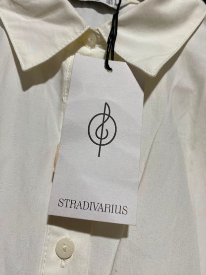 STRADIVARIUS |L| BUST 19| B46|WHITE BUTTON-DOWN SHIRT DRESS WITH CINCHED WAIST