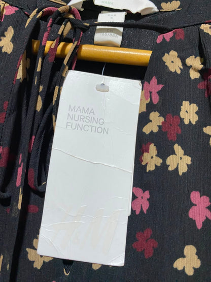 H&M |M| BUST 16| B46| BLACK FLORAL PRINT LONG SLEEVE MIDI DRESS WITH KEYHOLE TIE