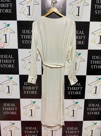 MNG |L| BUST 20| B46| WHITE STRIPED LONG SLEEVE MAXI DRESS WITH WAIST TIE