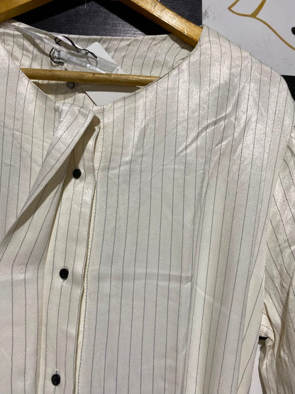 MNG |L| BUST 20| B46| WHITE STRIPED LONG SLEEVE MAXI DRESS WITH WAIST TIE