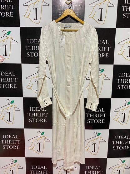 MNG |L| BUST 20| B46| WHITE STRIPED LONG SLEEVE MAXI DRESS WITH WAIST TIE