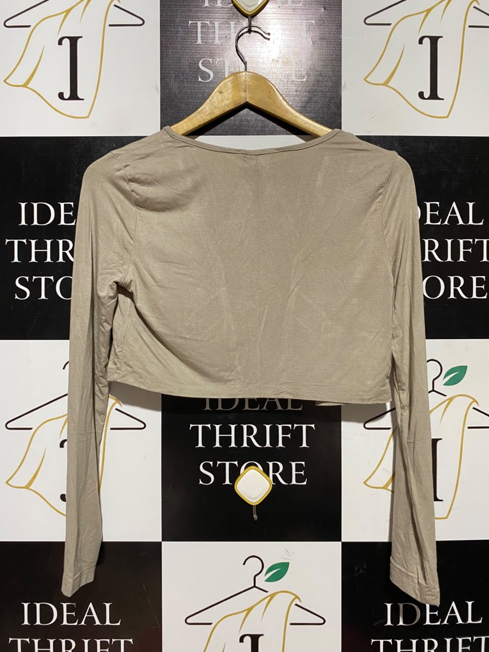 SHEIN |XS| BUST 17| B45| TAUPE CROPPED LONG SLEEVE OPEN FRONT SHRUG CARDIGAN