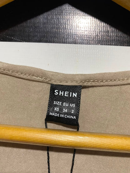 SHEIN |XS| BUST 17| B45| TAUPE CROPPED LONG SLEEVE OPEN FRONT SHRUG CARDIGAN
