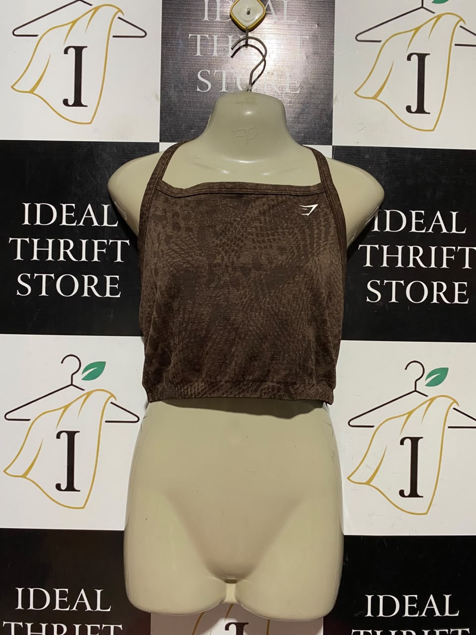 GYMSHARK |M| BUST 17| B45| BROWN ANIMAL PRINT SEAMLESS CROPPED TANK TOP