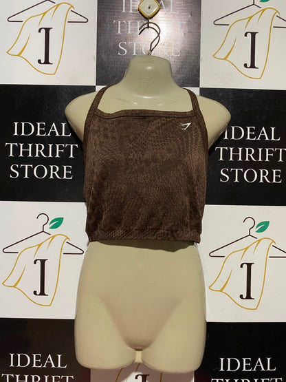 GYMSHARK |M| BUST 17| B45| BROWN ANIMAL PRINT SEAMLESS CROPPED TANK TOP