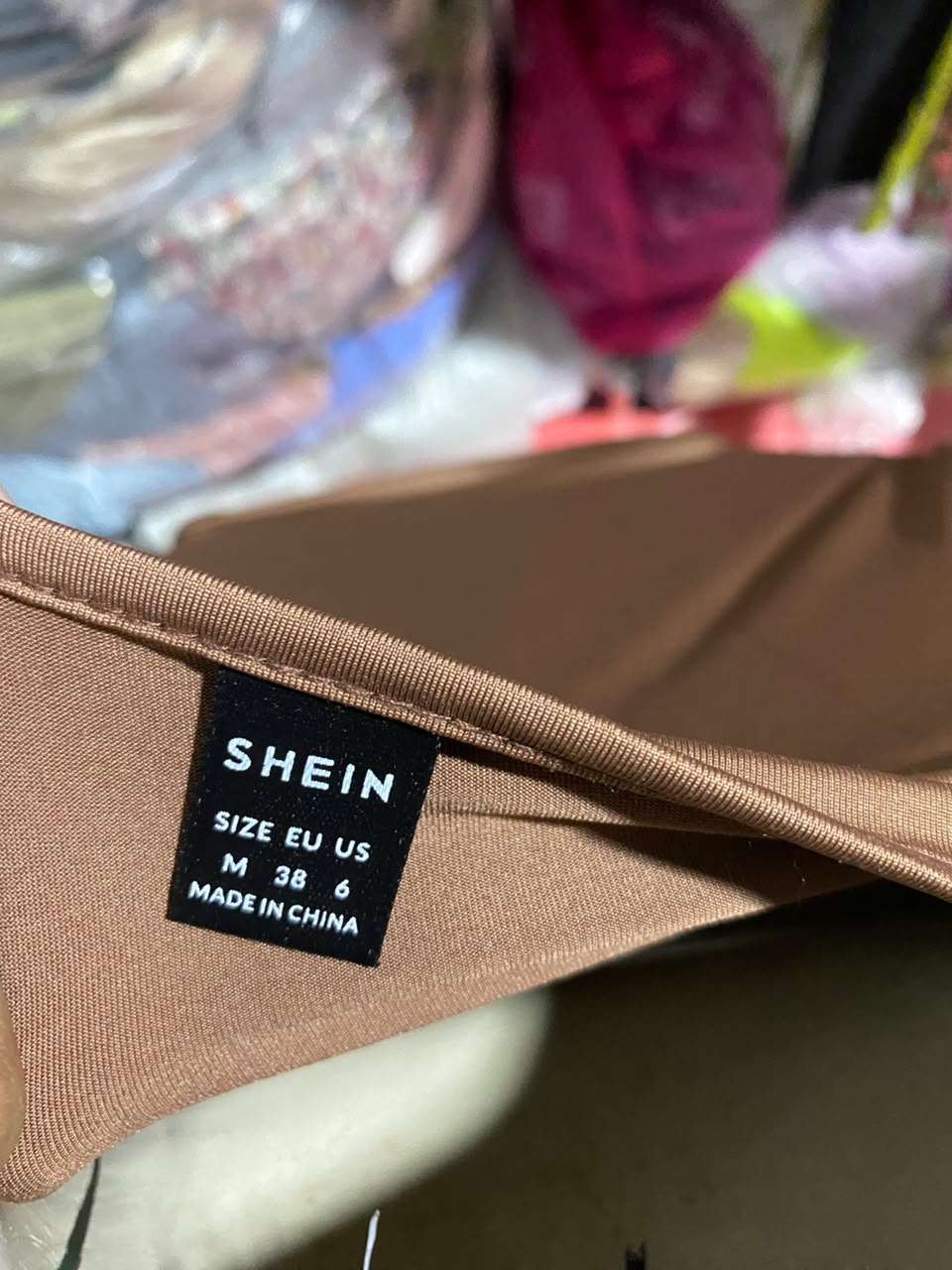 SHEIN |M| BUST 17| B45| TAN BROWN ONE-SHOULDER ASYMMETRIC RUFFLED LONG SLEEVE TOP