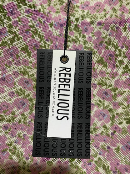 REBELLIOUS |S| BUST 15| B45| PURPLE FLORAL PRINT PUFF SLEEVE RUCHED BODYSUIT