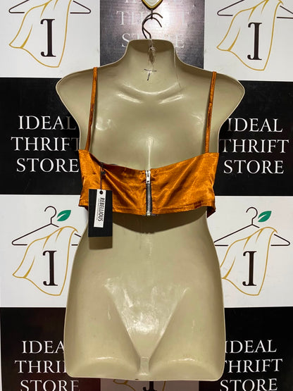 REBELLIOUS |S| BUST 15| B45| BURNT ORANGE SATIN CAMI CORSET CROP TOP