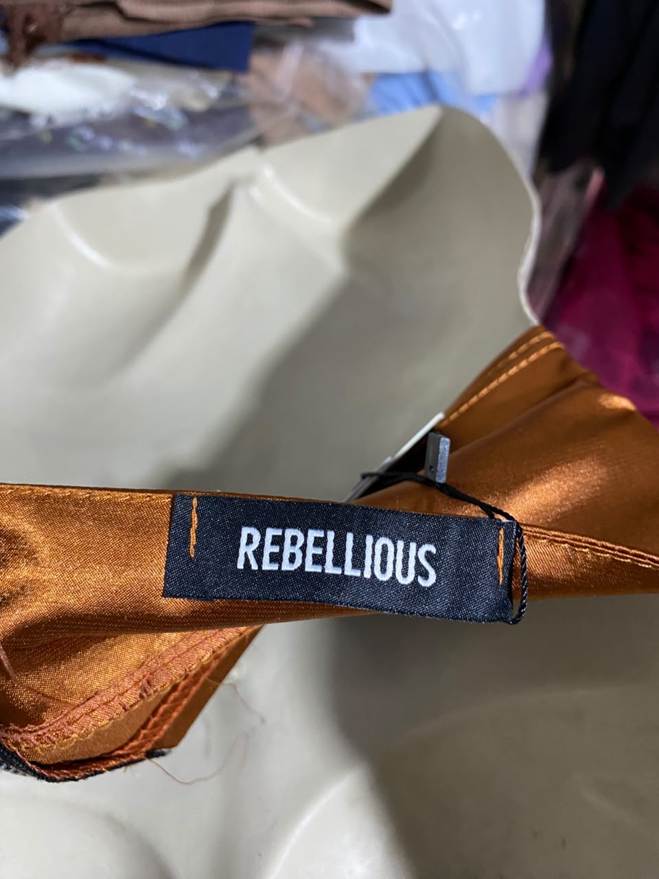 REBELLIOUS |S| BUST 15| B45| BURNT ORANGE SATIN CAMI CORSET CROP TOP