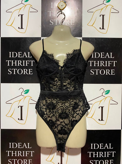 NAANAA |M| BUST 16| B45| BLACK SHEER LACE CORSET-STYLE CAMI BODYSUIT
