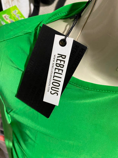 REBELLIOUS |S| BUST 16| B45| BRIGHT LIME GREEN LONG SLEEVE CUTOUT CROP TOP