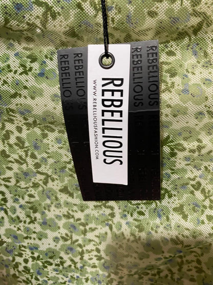 REBELLIOUS |S| BUST 15| B45| GREEN FLORAL PRINT PUFF SLEEVE RUCHED BODYSUIT