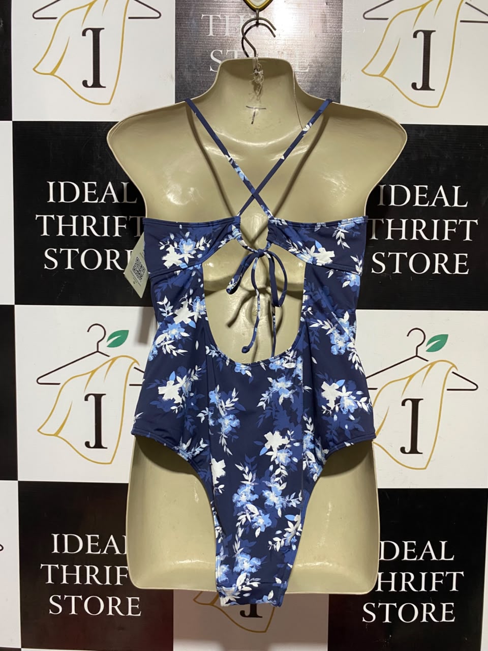 ROXY |S| BUST 15| B45| NAVY BLUE FLORAL PRINT ONE-PIECE SWIMSUIT WITH COWL NECK