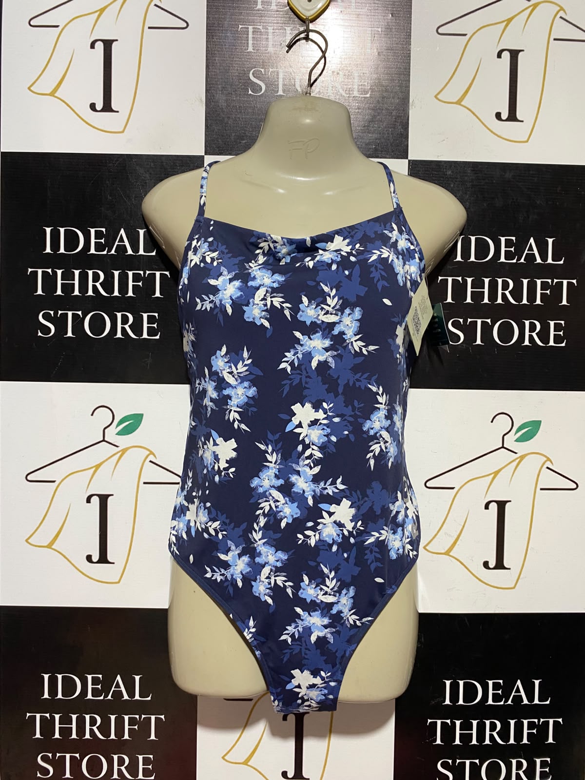 ROXY |S| BUST 15| B45| NAVY BLUE FLORAL PRINT ONE-PIECE SWIMSUIT WITH COWL NECK