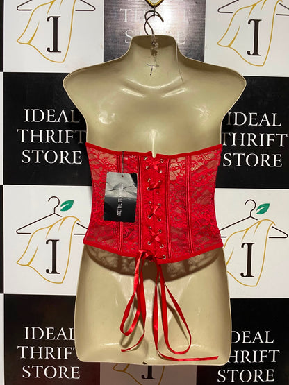 PRETTYLITTLE THING |S| BUST 14| B45| VIBRANT RED SHEER LACE STRAPLESS CORSET TOP