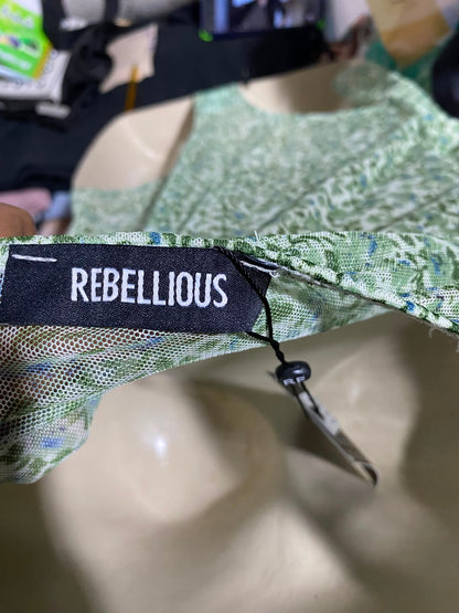 REBELLIOUS |S| BUST 15| B45| GREEN FLORAL PRINT PUFF SLEEVE RUCHED BODYSUIT