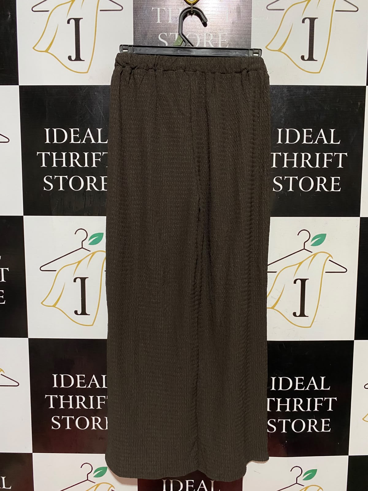 SHEIN |XS| WAIST 23| B45| DARK BROWN TEXTURED WIDE-LEG DRAWSTRING TROUSERS