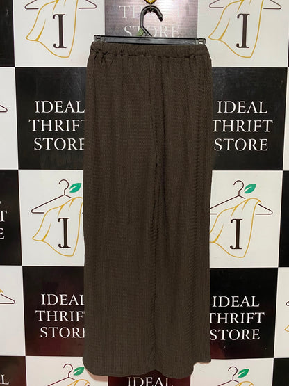SHEIN |XS| WAIST 23| B45| DARK BROWN TEXTURED WIDE-LEG DRAWSTRING TROUSERS