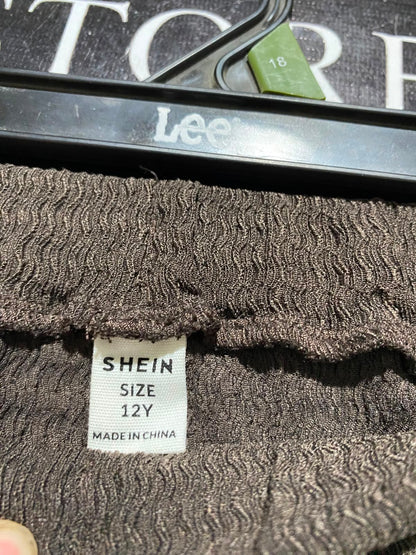 SHEIN |XS| WAIST 23| B45| DARK BROWN TEXTURED WIDE-LEG DRAWSTRING TROUSERS