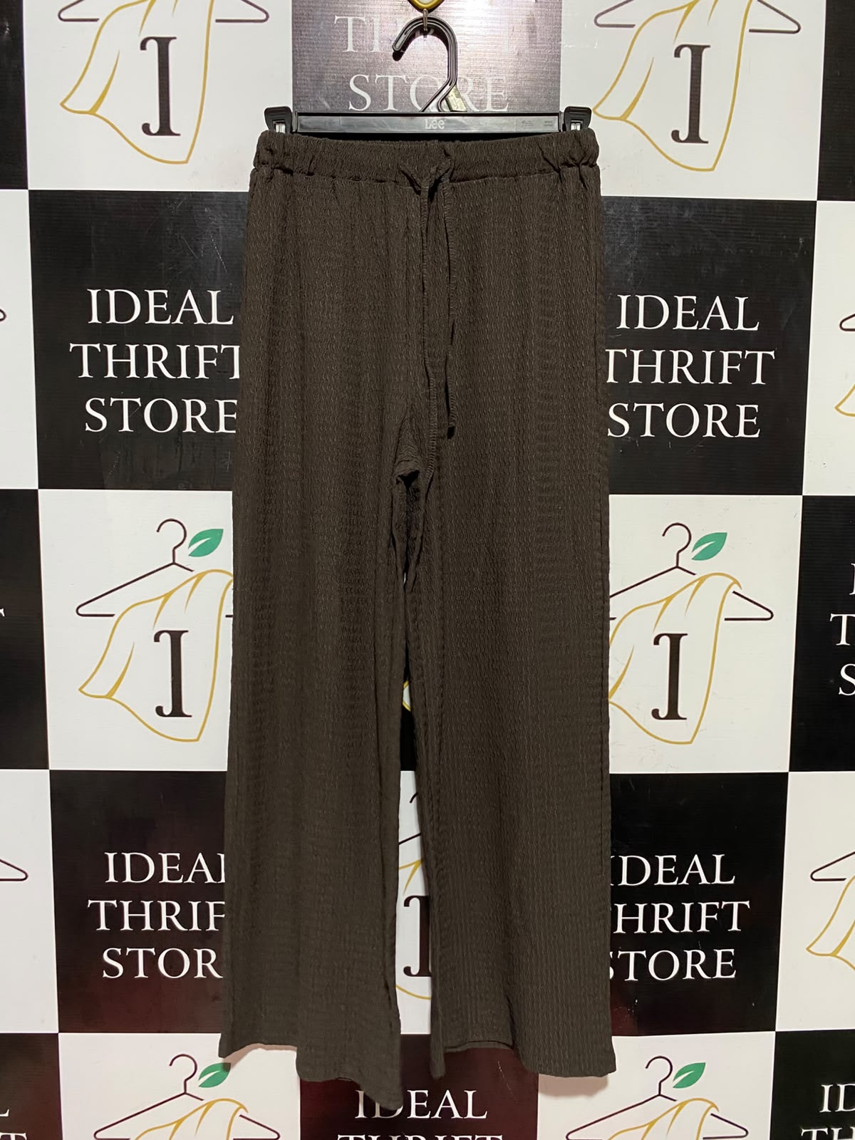 SHEIN |XS| WAIST 23| B45| DARK BROWN TEXTURED WIDE-LEG DRAWSTRING TROUSERS