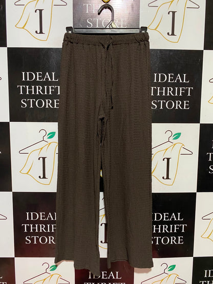 SHEIN |XS| WAIST 23| B45| DARK BROWN TEXTURED WIDE-LEG DRAWSTRING TROUSERS