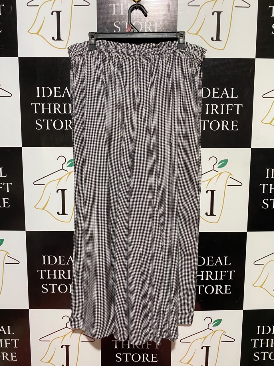 ANKO |XL| WAIST 34| B45| BLACK AND WHITE GINGHAM WIDE-LEG DRAWSTRING PANTS