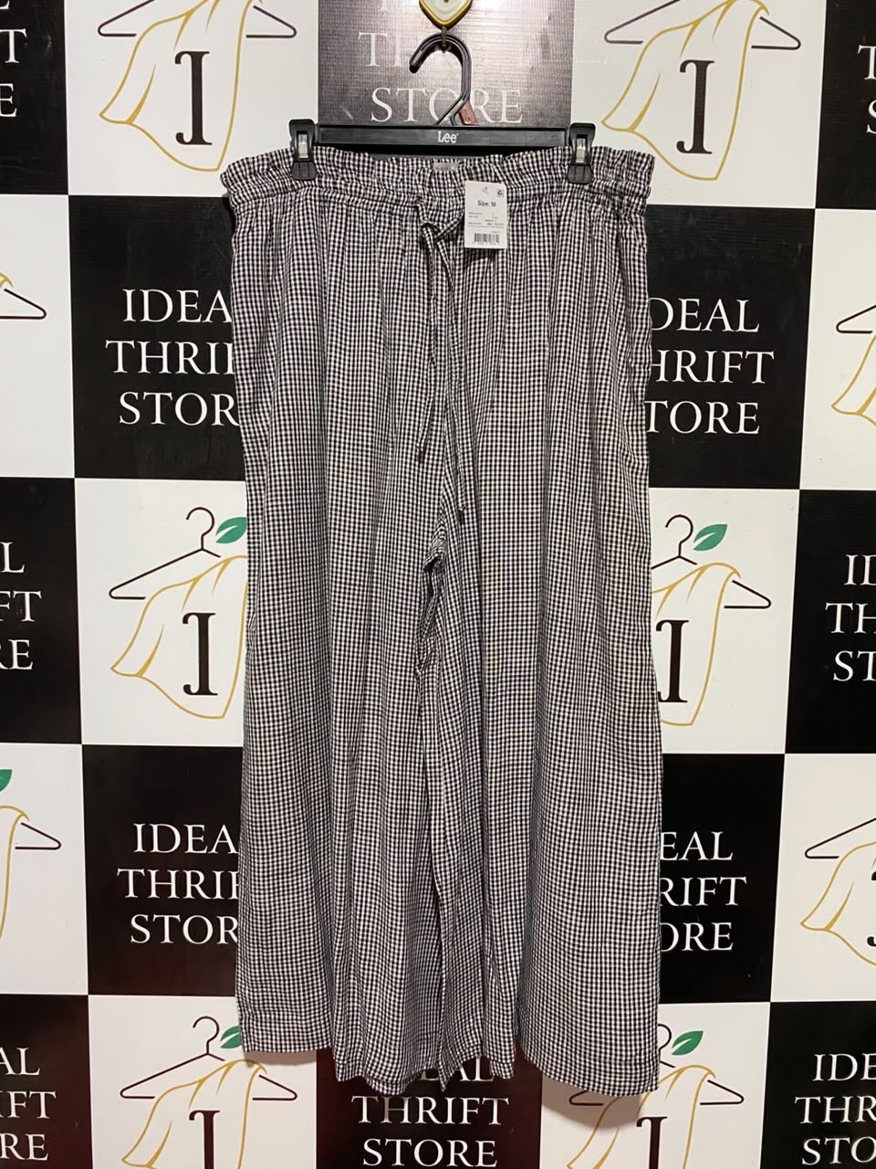 ANKO |XL| WAIST 34| B45| BLACK AND WHITE GINGHAM WIDE-LEG DRAWSTRING PANTS