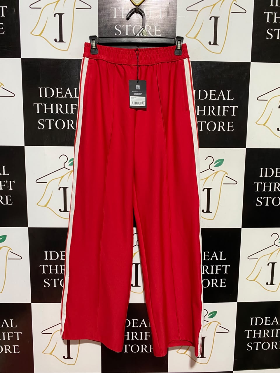 DECJUBA |S| WAIST 26| B45| RED WIDE-LEG TRACK PANTS WITH SIDE STRIPES