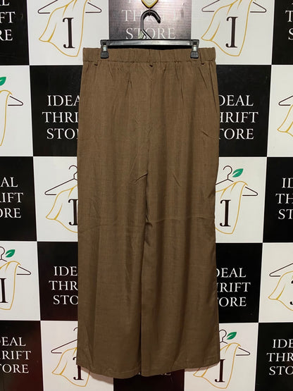 |XL| WAIST 32| B45| EARTHY BROWN TAILORED WIDE-LEG LINEN-BLEND TROUSERS