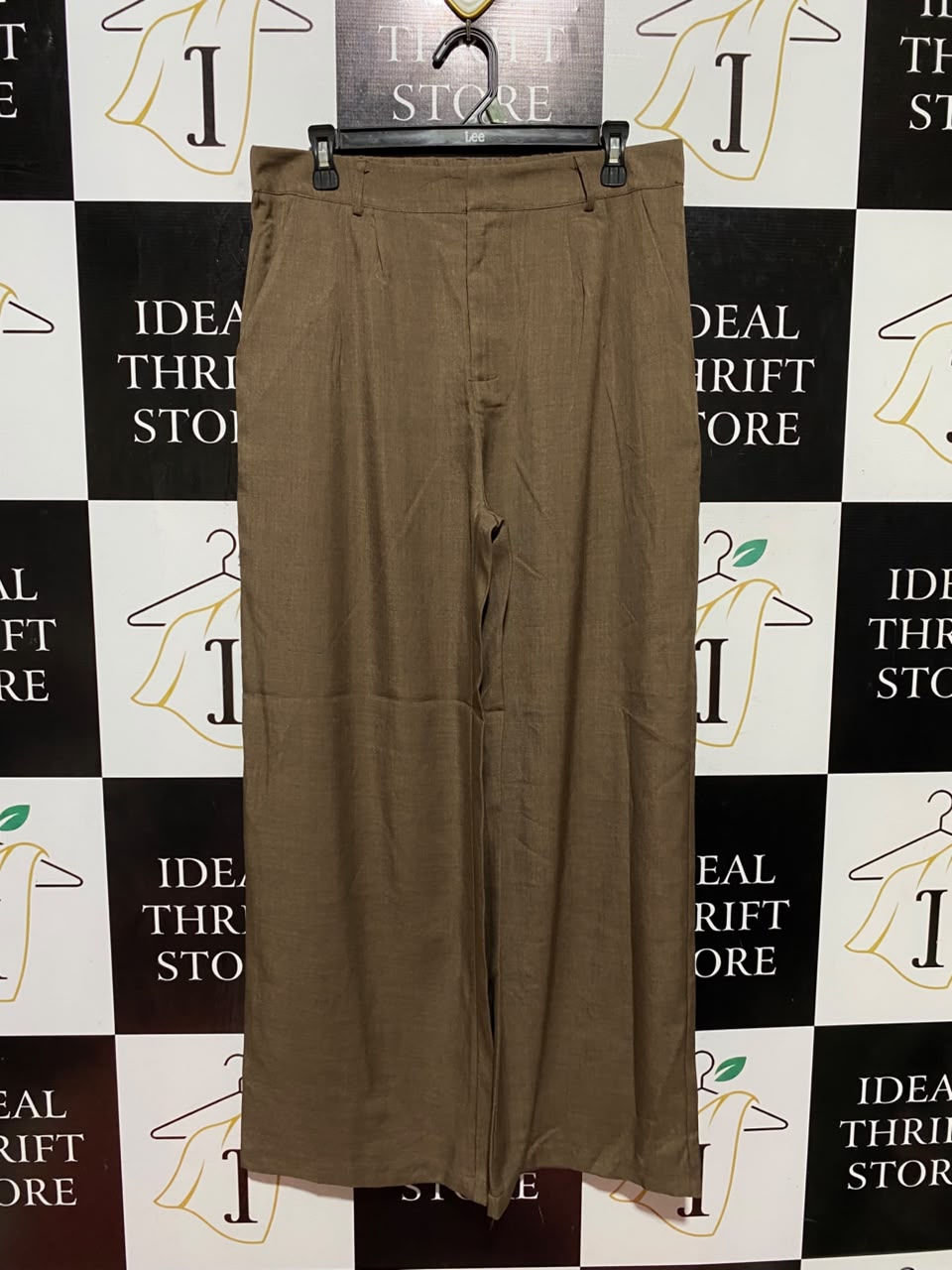 |XL| WAIST 32| B45| EARTHY BROWN TAILORED WIDE-LEG LINEN-BLEND TROUSERS